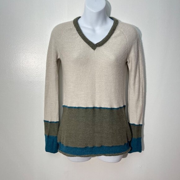 Horny  Toad Colorblock Stripe Merino Wool‎ V Neck Sweater Size XS - Picture 7 of 8